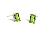 14K White Gold Genuine Emerald-cut Peridot Stud Earrings