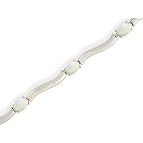14K White Gold Genuine Oval Opal Bracelet by Opal Bracelets