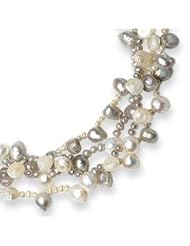 Sterling Silver Freshwater Cultured Platinum & White Pearl Necklace - 18 Inch