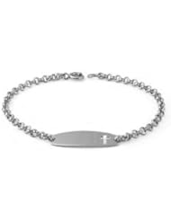 Childrens Jewelry - 6 Inches 14K White Gold Cross ID Bracelet