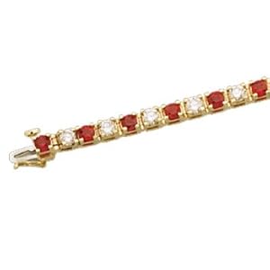 14Kt Yellow Gold Flaming Ruby and Icy Diamond Tennis Bracelet