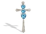 14K White Gold Genuine Heart Blue Topaz and Diamond Cross Pendant