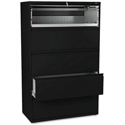800 Series Five-Drawer Lateral File, Roll-Out/Posting Shelves, 42w x 67h, Black (HON895LP) Category: Metal Lateral File Cabinets