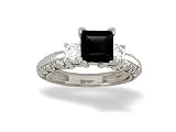 14K White Gold Genuine Square Black Onyx and Diamond Engagement Ring