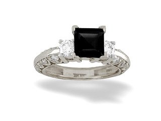 Childrens Toyshop  Jewelry : 14K White Gold Genuine Square Black Onyx and Diamond Engagement Ring