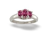 14K White Gold Genuine Oval Pink Tourmaline 3-Stone Ring