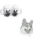 Welsh Corgi, Pembroke Large Salt and Pepper Shaker, Porcelain by Rosalinde (4')