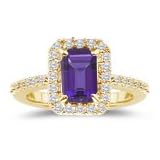 0.50 Cts Diamond and 3.26 Cts Amethyst Ring in 14K Yellow Gold