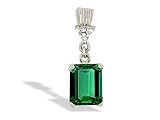 14K White Gold Emerald-cut Created Emerald and Diamond Pendant