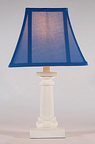 White Column Table Lamp  Blue Fabric Shade 