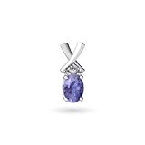 14K White Gold Genuine Oval Tanzanite and Diamond Pendant