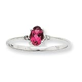 10k White Gold Genuine Dia Pink Tourmaline Ring - Size 6