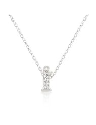 Alexander James White Gold Rhodium Plated Micro Pave Cubic Zirconia I Initial Pendant with Lobster Clasp set in Silvertone All pendants come with 16 Inch chain.