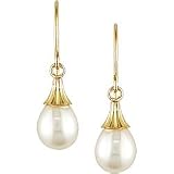 10k Yellow Gold Freshwater Rice Pearl Drop Earrings (5-6mm)