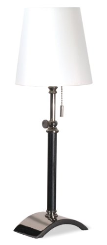 Click To Lighting Enterprises T-6900 Polished Nickel Over Solid Brass with Black Leather Accents Table Lamp with Cream Rolled Edge Hardback Shade Details... Lighting Enterprises T-6900 Polished Nickel Over Solid Brass with Black Leather Accents Table Lamp with Cream Rolled Edge Hardback Shade