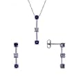 Sapphire & Diamond 3 Stone Earring Pendant Set in Solid White Gold