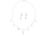 14k White Gold Blue Topaz Station Necklace and Dangle Earrings Set