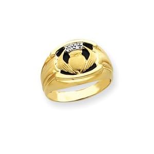10k Mens Diamond and Black Onyx Claddagh Ring - Size 10
