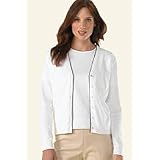 Women's Petite Long Sleeve Picot-trim Fine Gauge Cotton Cardigan Sweater at Lands' End