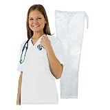 Women's Scrub Set Medical Scrub Top and Pant (White, Small) SIZES RUN LARGE!