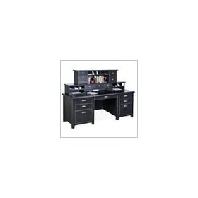 Kathy Ireland Home by Martin Furniture Tribeca Loft Double Pedestal Wood Executive Desk Set with Hutch in Black