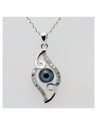 Silver Evil Eye & Cz Pendant and 18" Silver Chain