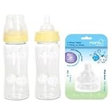 Momo Baby 9oz 2-pack Wide Neck Glass Baby Bottles and Anti-colic X-cut Nipples (Yellow)