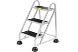 3 Step Aluminum Rolling Ladder - Gray