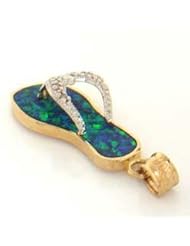 14k Yellow Gold Diamond Opal Flip Flop Pendant Charm
