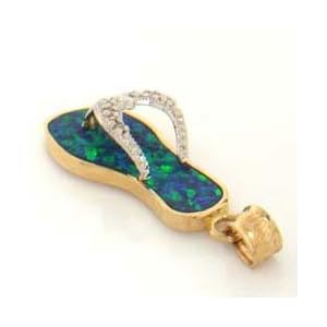 14K YELLOW GOLD DIAMOND OPAL FLIP FLOP PENDANT CHARM by