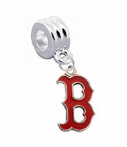 Boston Red Sox "B Logo" Charm with Connector "Classic & Original Style" - Fits: Pandora, Troll, Biagi & More! Perfect For Custom Bracelets, Necklaces and DIY Jewelry