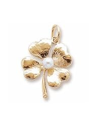 Rembrandt Charms, Four Leaf Clover, Pearl Charm in Solid Sterling Silver or Gold