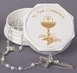 Pack of 12 First Holy Communion Boxes with Rosaries for Girls