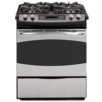 GE Profile 30 In. Silver Slide-In Gas Range, 4 Sealed Burners, 2 Speed Convection Oven, PGS968SEPSS