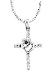 10k White Gold Round Natural Diamond Womens Mothers Mom Child Embrace Christian Cross Fashion Pendant with 18" Chain - .10 (1/10) Ct.t.w.