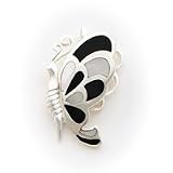 Sterling Silver Black and White Shell Butterfly Pendant