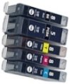SET OF SIX COMPATIBLE CANON CHIPPED INKJET CARTRIDGES CLI-8 BLACK, CLI-8 CYAN, CLI-8 MAGENTA, CLI-8 YELLOW, CLI-8 PHOTO CYAN, CLI-8 PHOTO MAGENTA - CANON PIXMA IP5200R / 6600D / MP950 / PRO9000