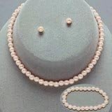 Childrens Girls Jewelry 3pc Pink Imitation Pearl Set Bracelet, Bracelet, Necklace & Earrings for Girls. Perfect for Christmas, First Communion, Easter, Graduation, Sunday Dress, Christening or Birthday.
