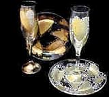Bride's Heirloom Design - Hand Painted - Toasting Flute & Cake Plate, Groom's Remembrance Design - Hand Painted -Toasting Flute & Cake Plate