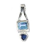 Sterling Silver Blue Topaz and Iolite Pendant Necklace on a 16 Inch Chain