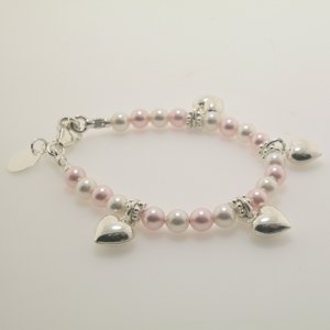 Click here to buy Sterling Silver Charm and Swarovski Pearl Baby Bracelet by Hosiery & More.