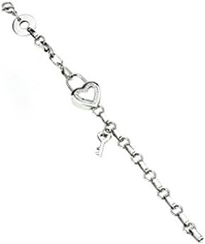 Spikes 316L Stainless Steel Paved Gems Heart Lock and Key Charms Bracelet