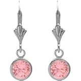 Sterling Silver 1.60 Carat 5mm Created Pink Tourmaline Circle Leverback Earrings