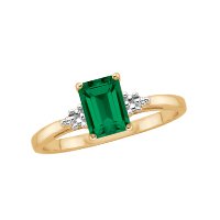 10kt. Gold Created Emerald Ring with Diamond Accents
