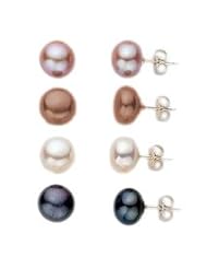 Birthday Gift - Sterling Silver Multi Color 9-10mm Cultured Pearl Earring Set