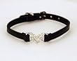 Stunning Black Leather Swarovski Crystal Heart Dog Collar (Small)
