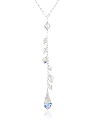 Sterling Silver Chain Swarovski Elements Crystal Aurora Borealis Bead and Pendant Y-Shaped Necklace, 18"