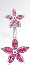 Pink Flower 2 piece split Belly Navel Ring piercing bar body jewelry