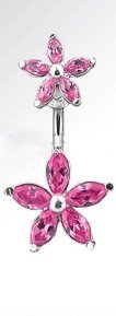Pink Flower 2 piece split Belly Navel Ring piercing bar body jewelry