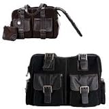Jill.e Combo Weatherproof Large Rolling Camera Notebook & Accessory Bag and Medium Chocolate Brown Suede with brown leather trim Camera Bag